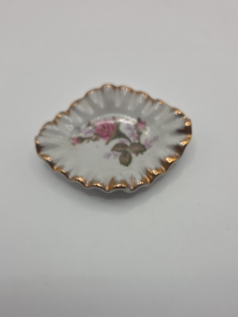 Porcelain Floral Trinket Dish with Gold Trim Vintage